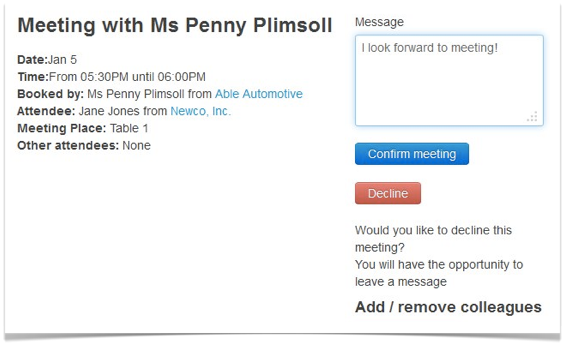 Confirming meeting with Penny Plimsoll